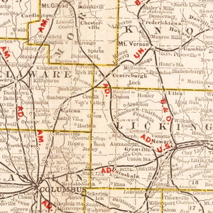 Vintage Railroad Map of Ohio 1882