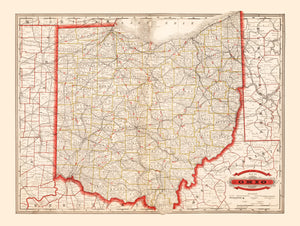 Vintage Railroad Map of Ohio 1882