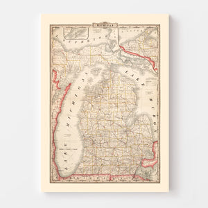 Vintage Map of Michigan 1882