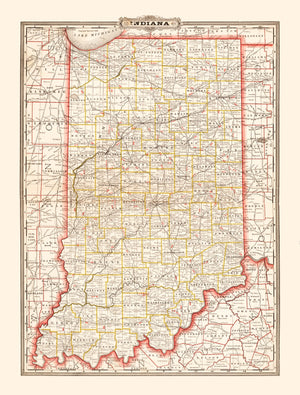 Vintage Map of Indiana 1882