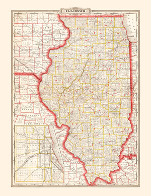 Vintage Map of Illinois 1882