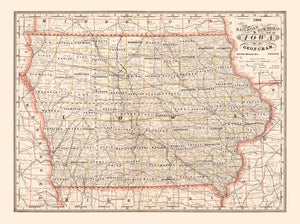Vintage Railroad Map of Iowa 1882
