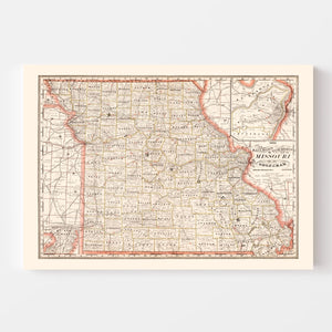 Vintage Railroad Map of Missouri 1882