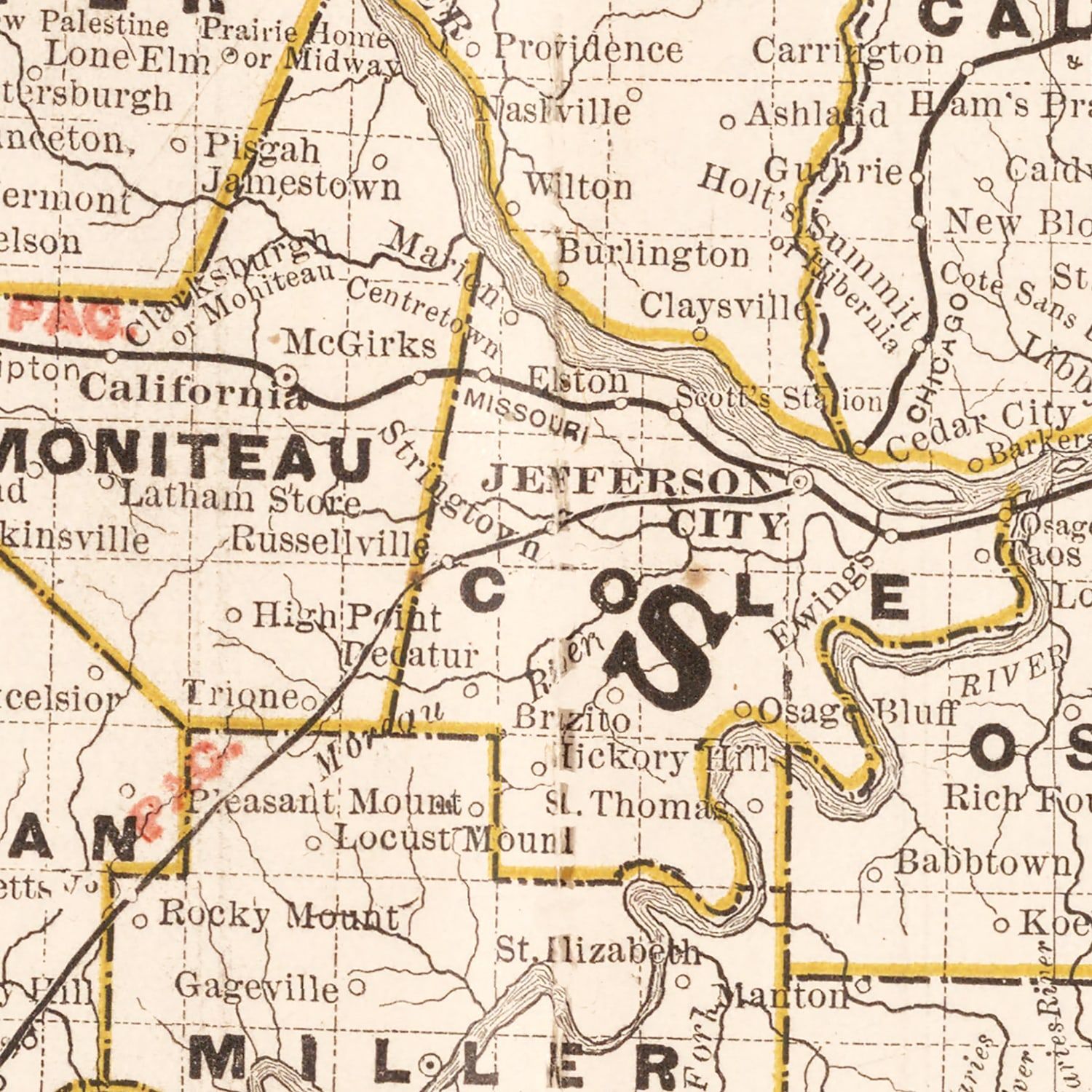 Vintage Railroad Map of Missouri 1882