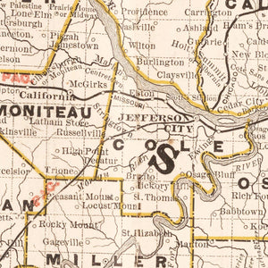 Vintage Railroad Map of Missouri 1882