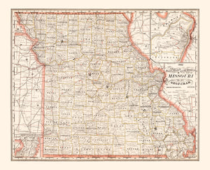 Vintage Railroad Map of Missouri 1882