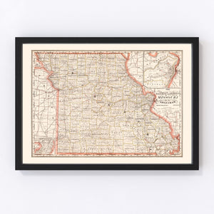 Vintage Railroad Map of Missouri 1882