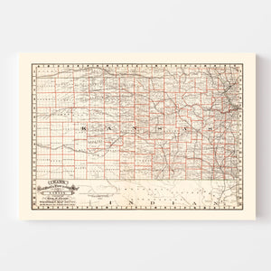 Vintage Railroad Map of Nebraska 1882