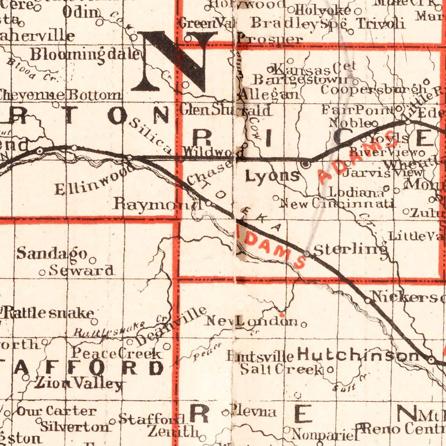 Vintage Railroad Map of Nebraska 1882