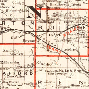 Vintage Railroad Map of Nebraska 1882
