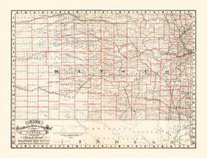 Vintage Railroad Map of Nebraska 1882