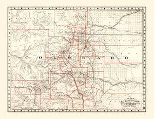 Vintage Railroad Map of Colorado 1882