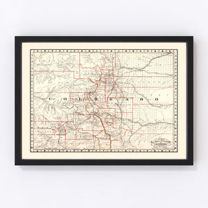 Vintage Railroad Map of Colorado 1882