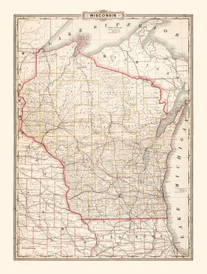 Vintage Map of Wisconsin 1882