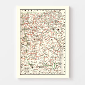 Vintage Railroad Map of Georgia 1882