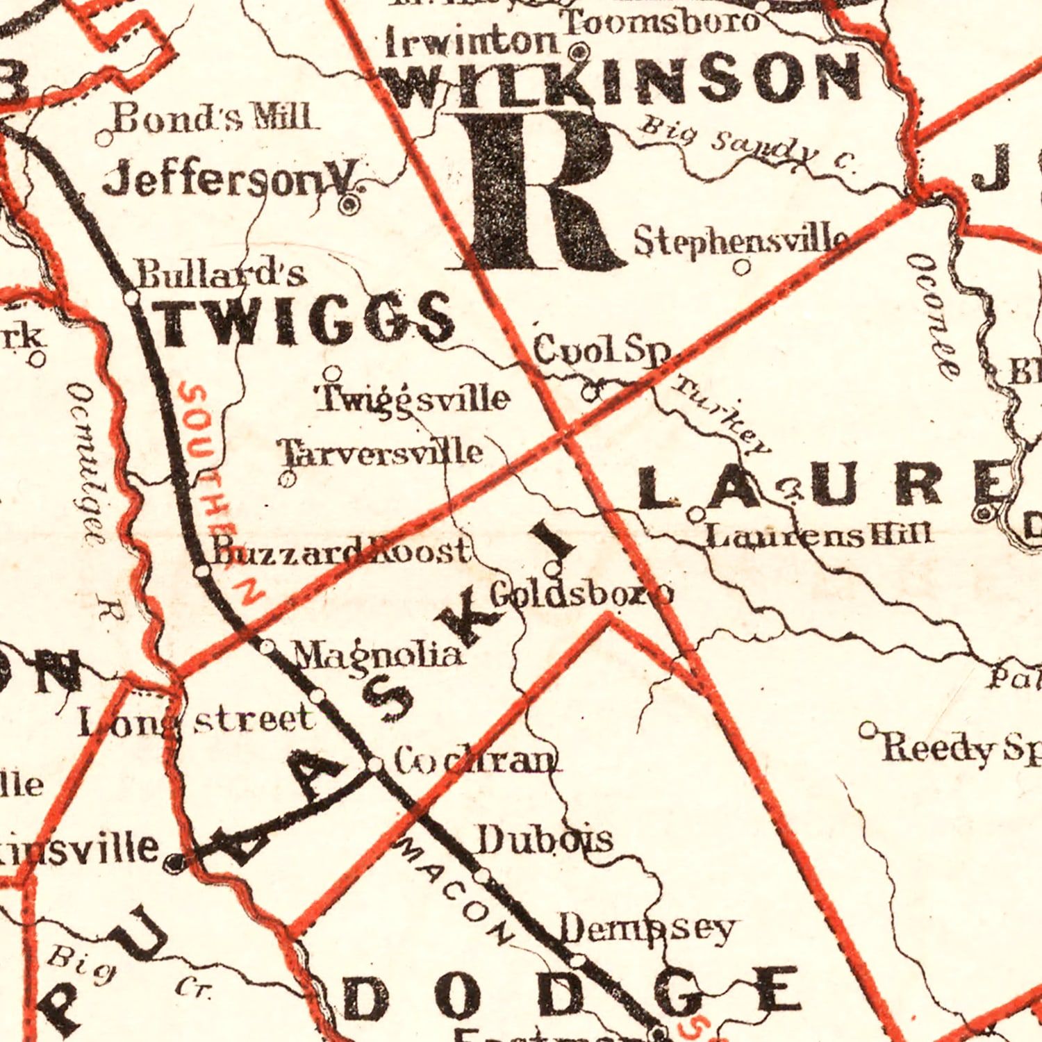 Vintage Railroad Map of Georgia 1882