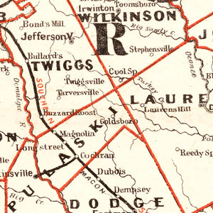 Vintage Railroad Map of Georgia 1882
