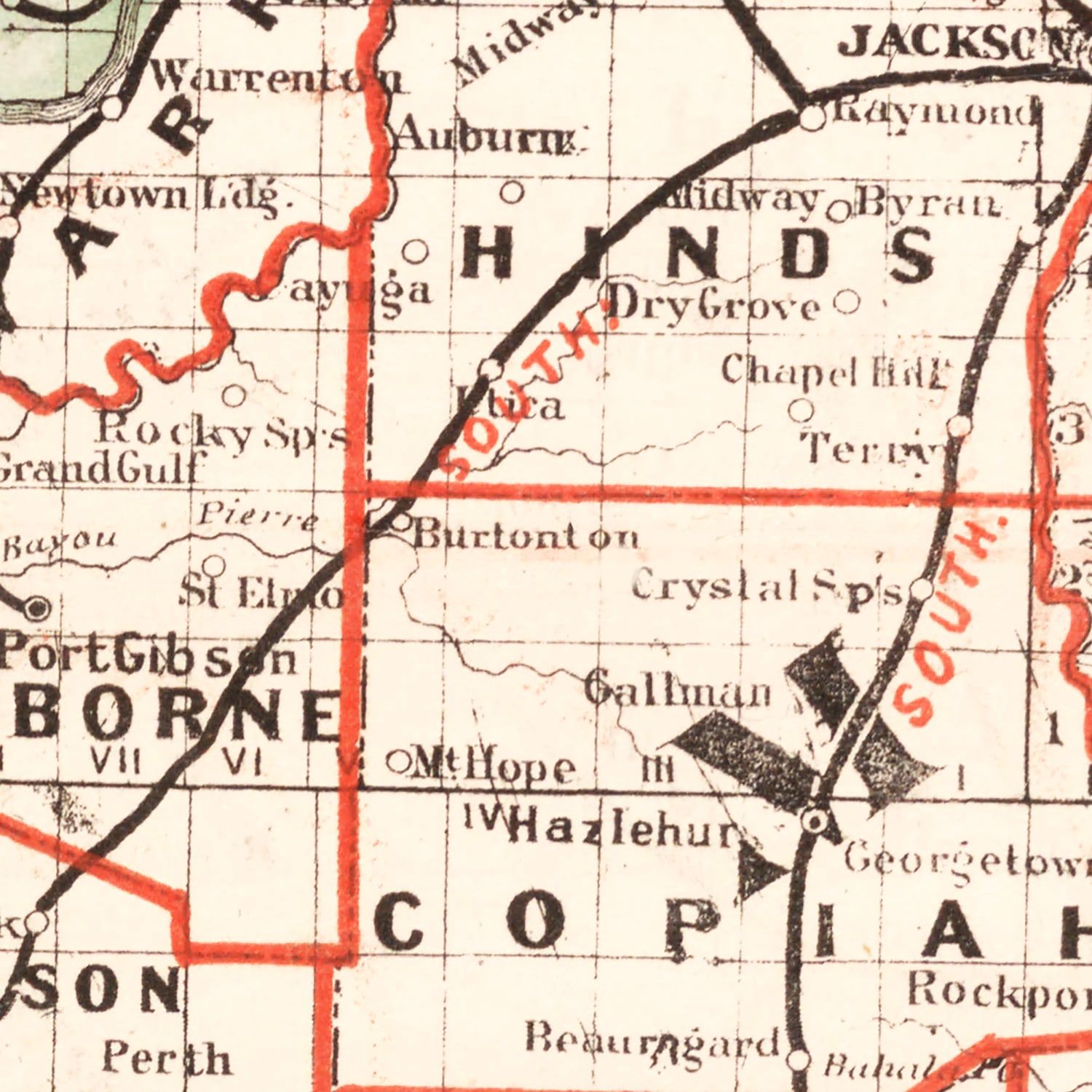 Vintage Railroad Map of Mississippi 1882