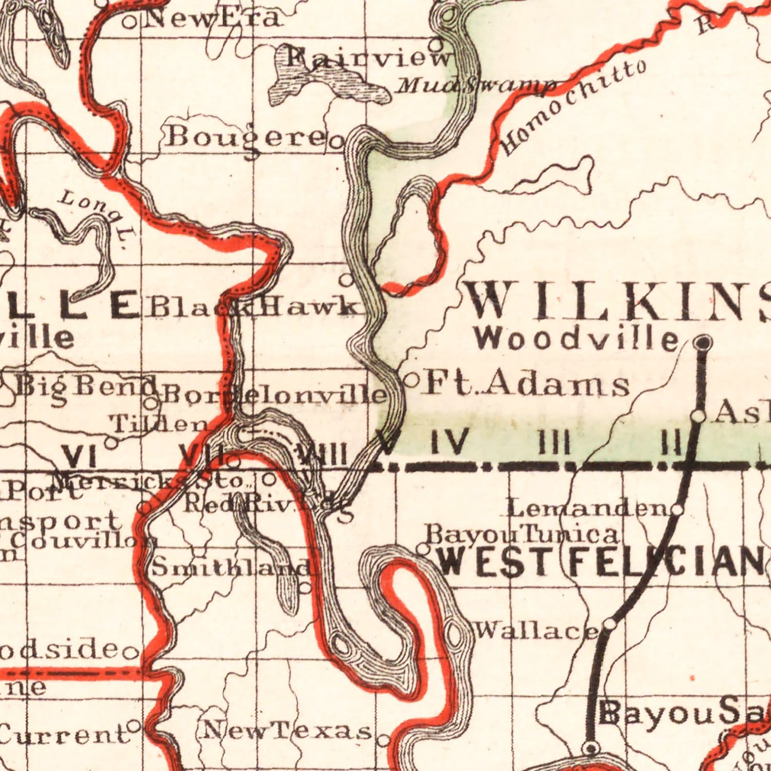 Vintage Railroad Map of Louisiana 1882