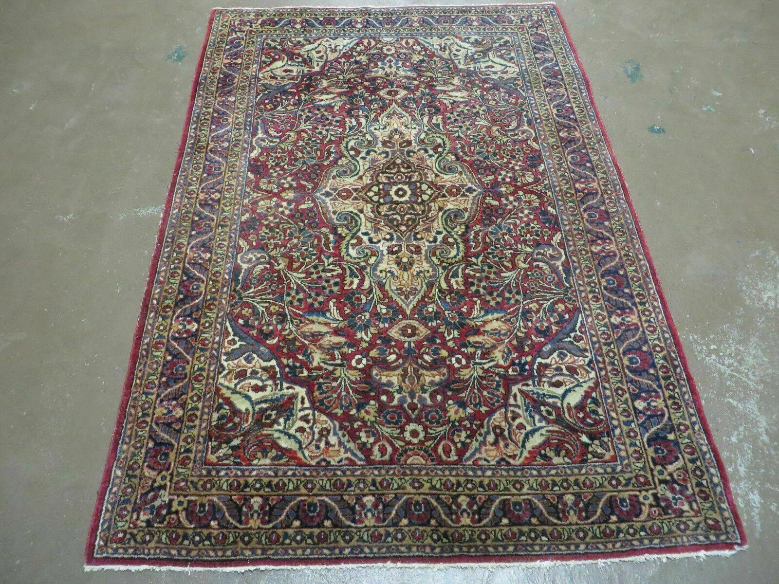 3' 5" X 5' Antique Handmade Indian Agra Fine Weave Wool Rug Organic dye Nice