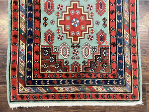 Colorful Turkish Rug 3x6, Geometric Heriz Oriental Carpet, Wool Hand Knotted Vintage Carpet, Oriental Rug 3 x 6