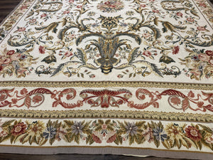 Aubusson Needlepoint Rug 10x14, Elegant European French Carpet, Vintage Carpet