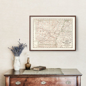 Vintage Railroad Map of Arkansas 1882