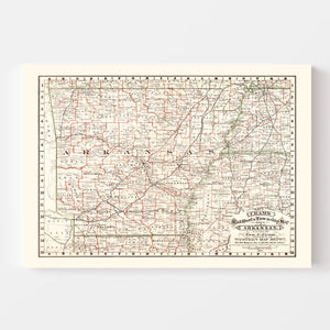 Vintage Railroad Map of Arkansas 1882