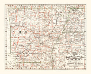 Vintage Railroad Map of Arkansas 1882