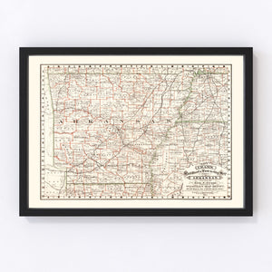 Vintage Railroad Map of Arkansas 1882