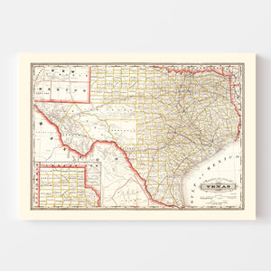 Vintage Railroad Map of Texas 1882