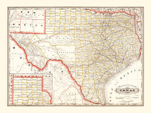 Vintage Railroad Map of Texas 1882