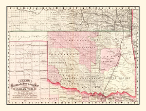 Vintage Railroad Map of Oklahoma 1882