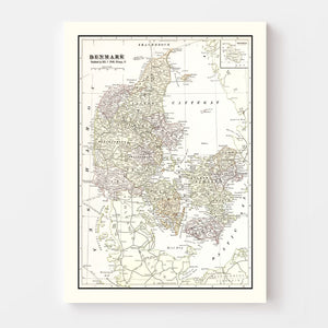 Vintage Map of Denmark 1901