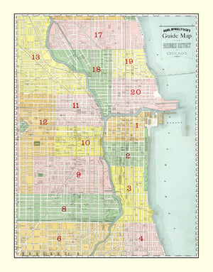 Vintage Map of the Business District of Chicago, IL 1875
