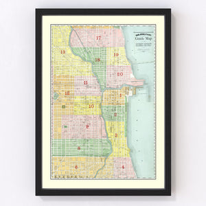 Vintage Map of the Business District of Chicago, IL 1875
