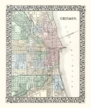 Vintage Map of Chicago, Illinois 1874