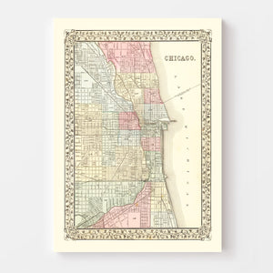 Vintage Map of Chicago, Illinois 1870