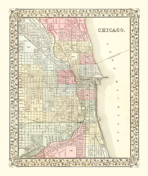 Vintage Map of Chicago, Illinois 1870