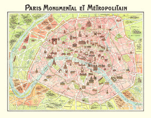 Vintage Map of Paris, France 1911