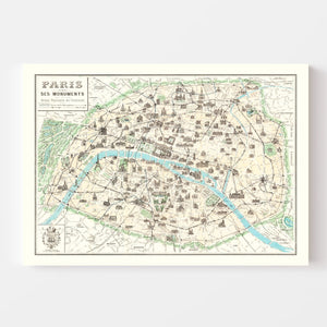Vintage Map of Paris, France 1905