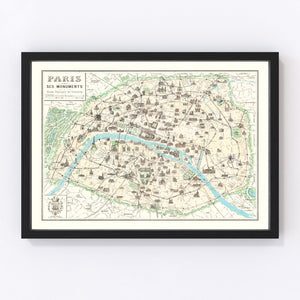 Vintage Map of Paris, France 1905