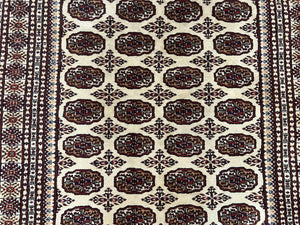 Pakistani Turkoman Rug 6x9, Cream and Red Hand Knotted Wool Oriental Carpet, Yamud Rug, Tribal Rug 6 x 9, Bohemian Area Rug, Bokhara Rug
