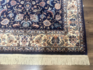 Karastan Rug #747, Indigo Tabriz 5.9 x 9, Wool Carpet Original 700 Series, Vintage Area Rug Allover Floral, Discontinued, Navy Blue Ivory