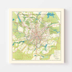 Vintage Map of Moscow, Russia 1935