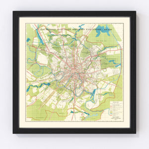 Vintage Map of Moscow, Russia 1935