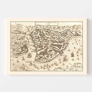 Vintage Map of Constantinople, Turkey 1572