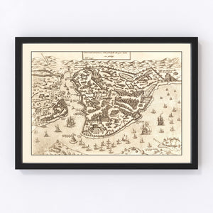 Vintage Map of Constantinople, Turkey 1572