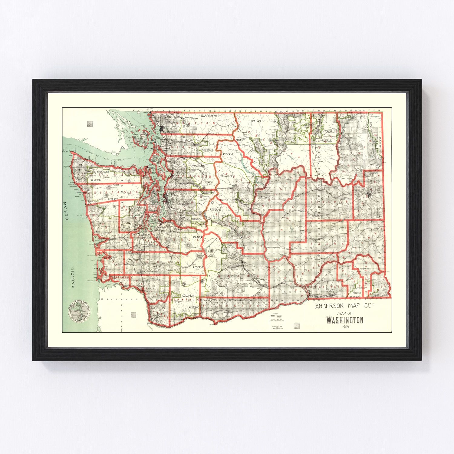 Vintage Map of Washington 1909