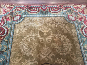 Tibetan Aubusson Rug 6x9, Gold-Beige, Soft Wool Pile, Handmade
